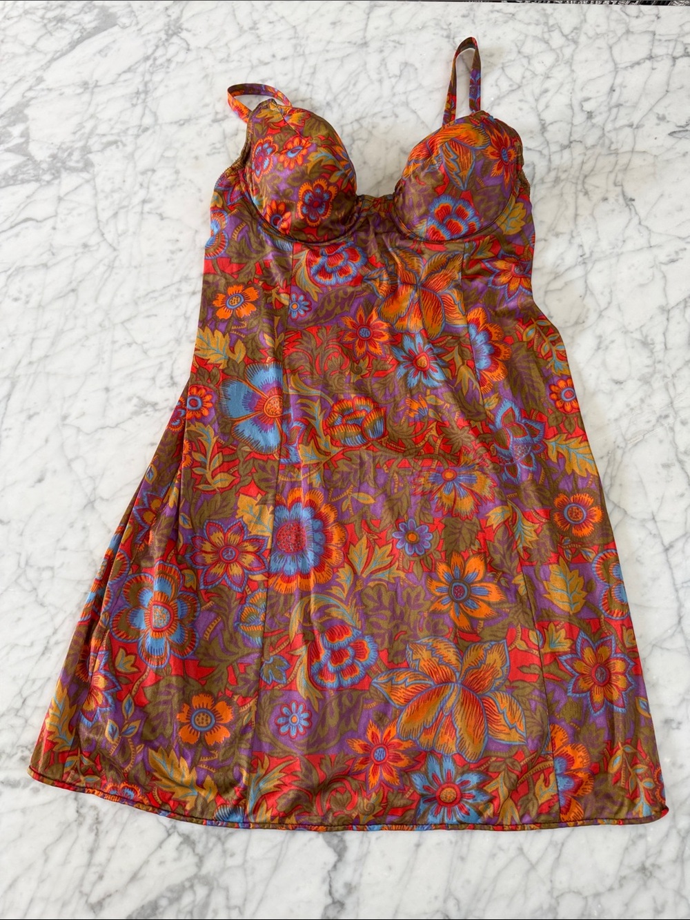 Vanity Fair Y2K VTG Floral Slip Dress 36B Cup Underwire